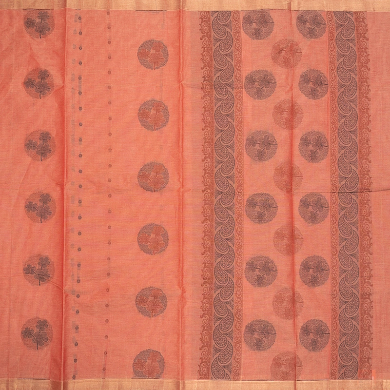 Hayagrivas Warm Peach-Coral Handloom Cotton Saree SSSBF126H5-4