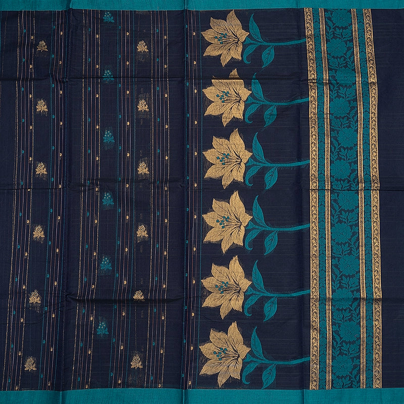 Hayagrivas Navy Blue Handloom Cotton Saree SSSBF127H3-1
