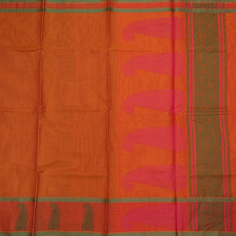 Hayagrivas Mustard-Orange Handloom Cotton Saree SSSBF127H6-3