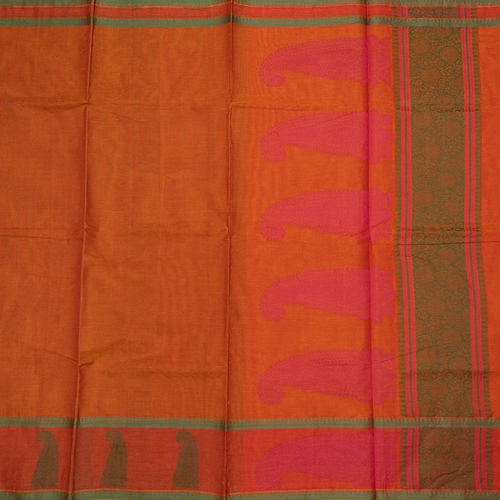 Hayagrivas Mustard-Orange Handloom Cotton Saree SSSBF127H6-3