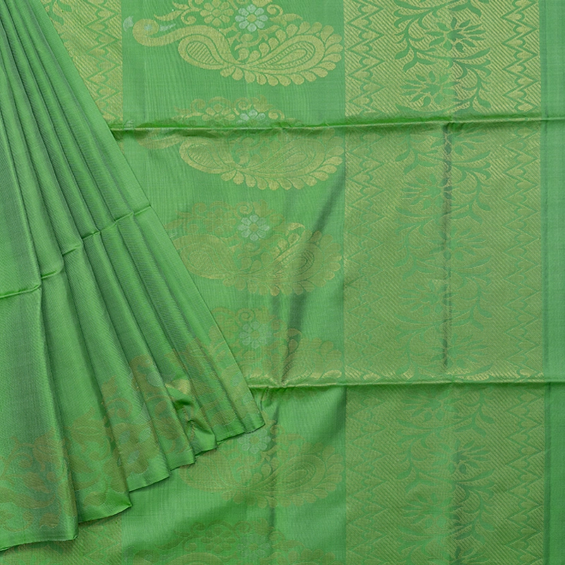Hayagrivas Parrot Green Handloom Soft Silk Saree KBE2106A12-1