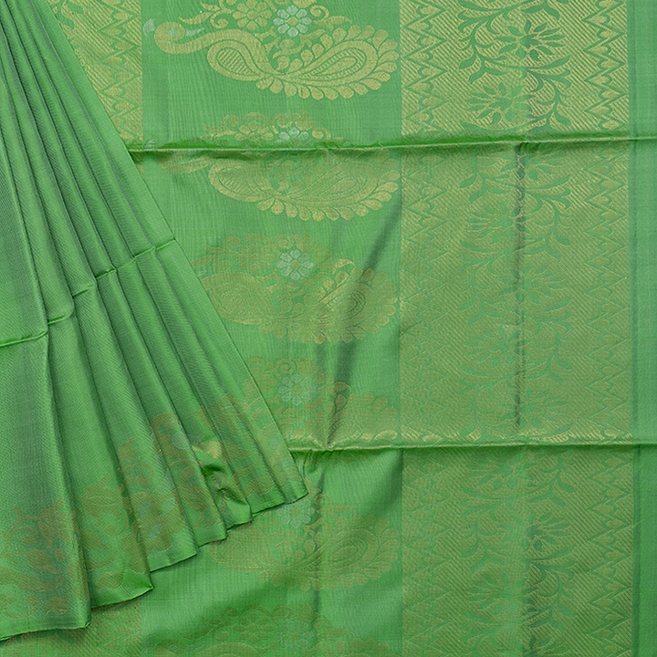 Hayagrivas Parrot Green Handloom Soft Silk Saree KBE2106A12-1