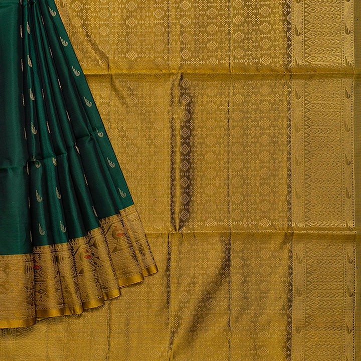 Hayagrivas Bottle Green Handloom Soft Silk Saree KBF535G10-5