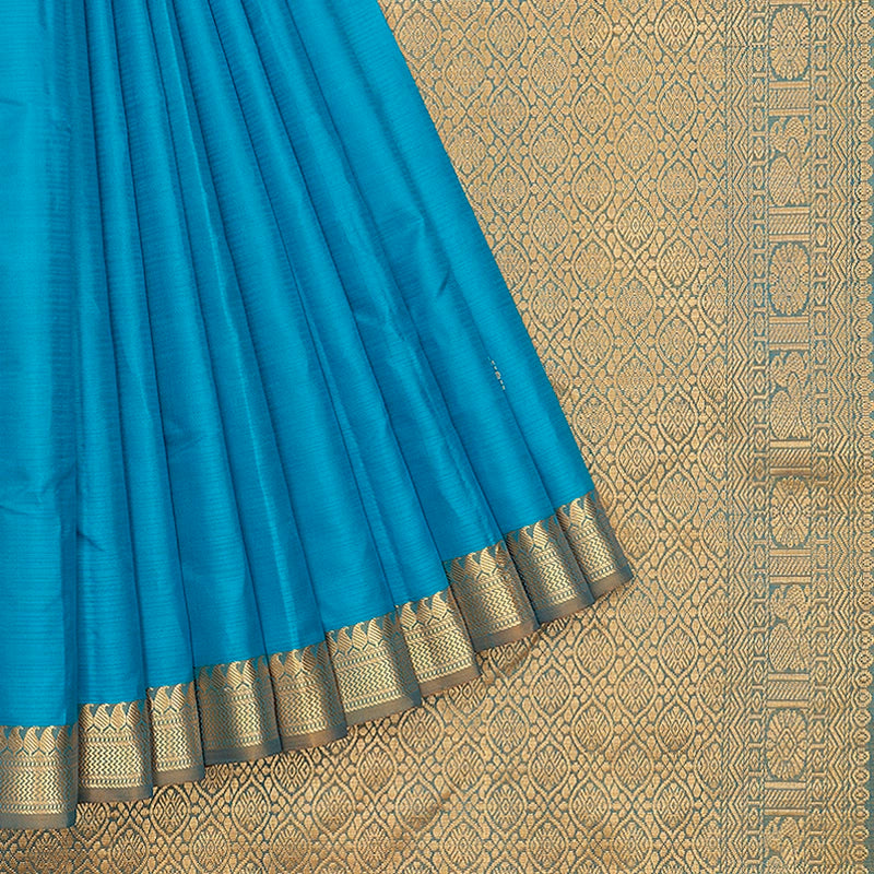 Hayagrivas Handloom Sky Blue Kanjivaram Silk Saree with Beige Border KBF582G2-6