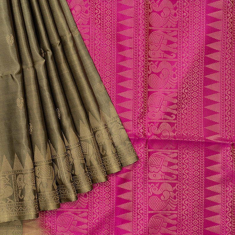 Hayagrivas Elephant Grey Handloom Soft Silk Saree KBF553G2-1