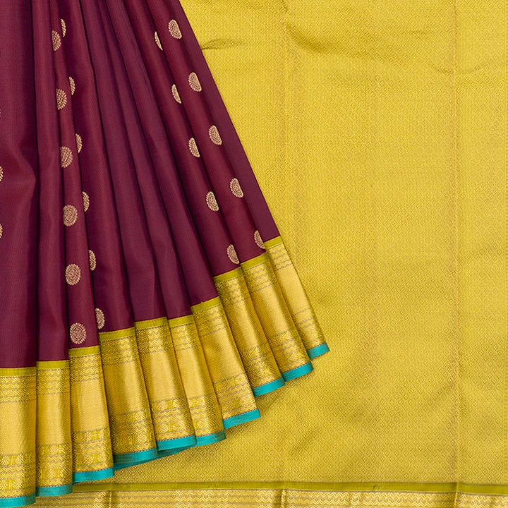 Hayagrivas Handloom Wine Maroon Kanjivaram Silk Saree with Lime Green Border KBF695G7-7