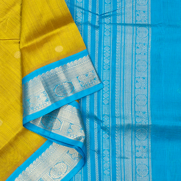 Hayagrivas Yellowish-Green Pure Silk Cotton Saree SSCBF34D5-4