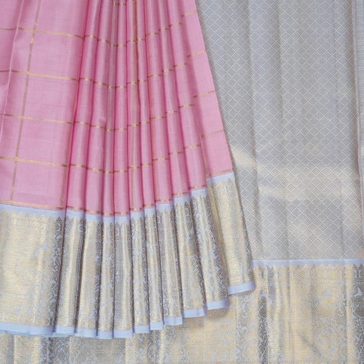 Hayagrivas Handloom Lotus Pink Kanjivaram Silk Saree with Lilac Border KBE2126A4-1