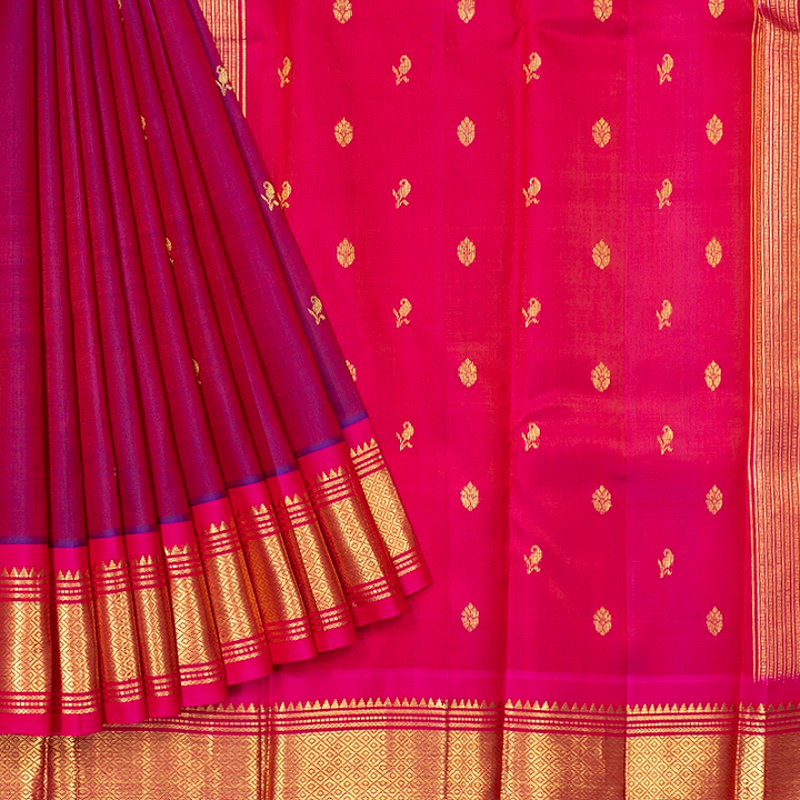 Hayagrivas Wine Maroon Pure One-sided Border Kanjivaram Silk Saree KBF703G1-21