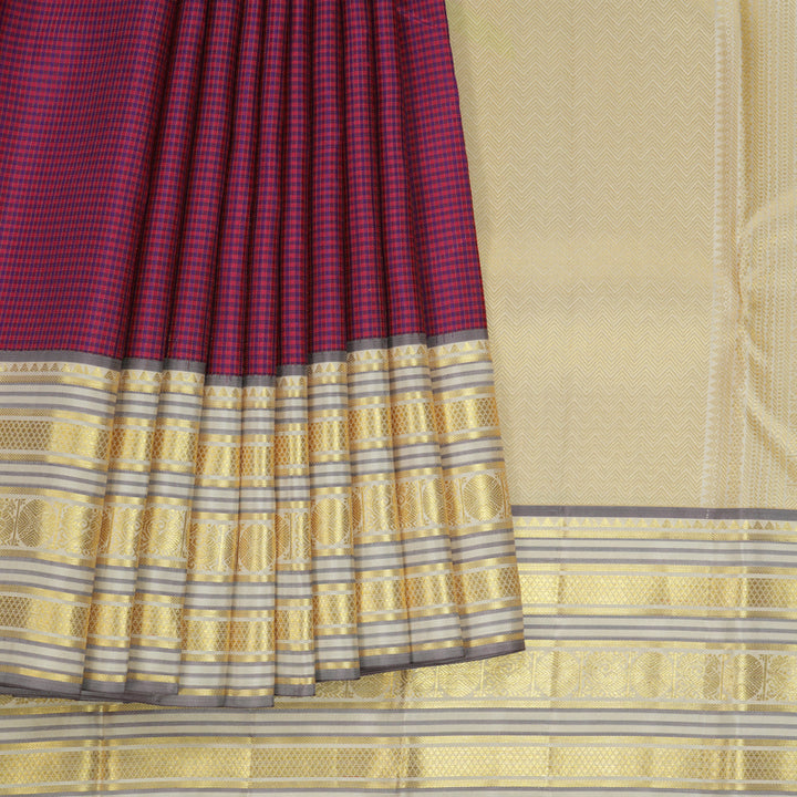 Hayagrivas Handloom Multicolour checks Kanjivaram Silk Saree with Beige border KBE1160I9-2