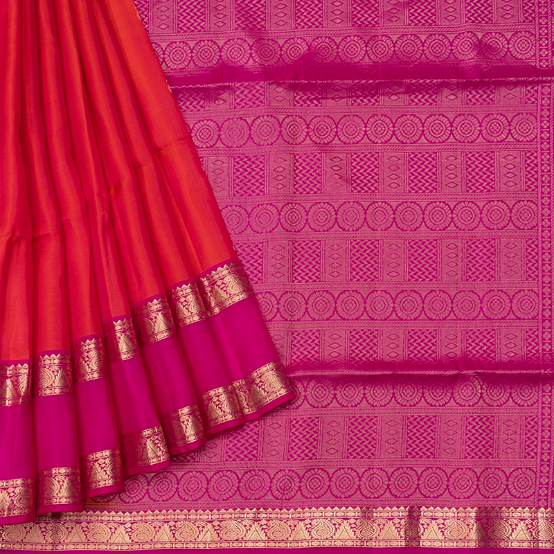 Hayagrivas Orangish Pink Handloom Soft Silk Saree KBF532G4-28