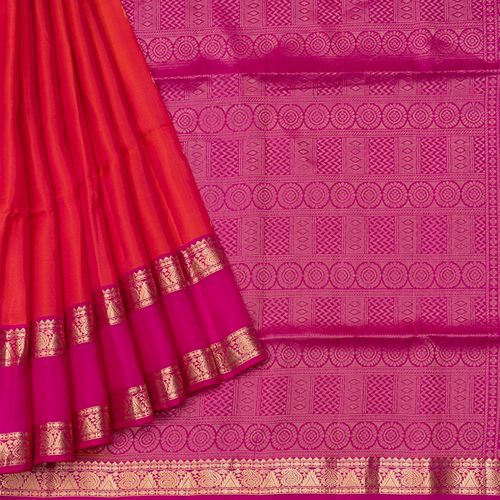 Hayagrivas Orangish Pink Handloom Soft Silk Saree KBF532G4-28