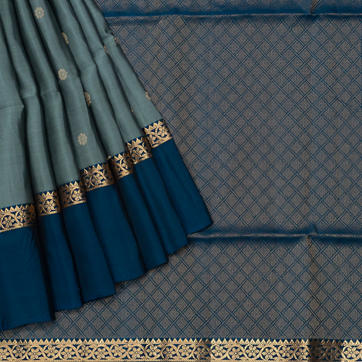 Hayagrivas Greenish Grey Handloom Soft Silk Saree KBF532G4-12