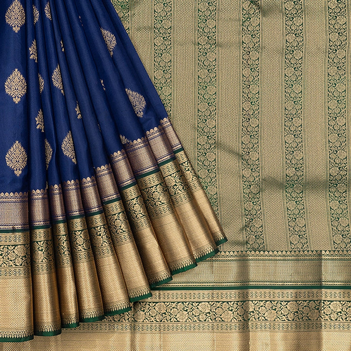 Hayagrivas Handloom Navy Blue Kanjivaram Silk Saree with Bottle Green Border KBF695G11-5