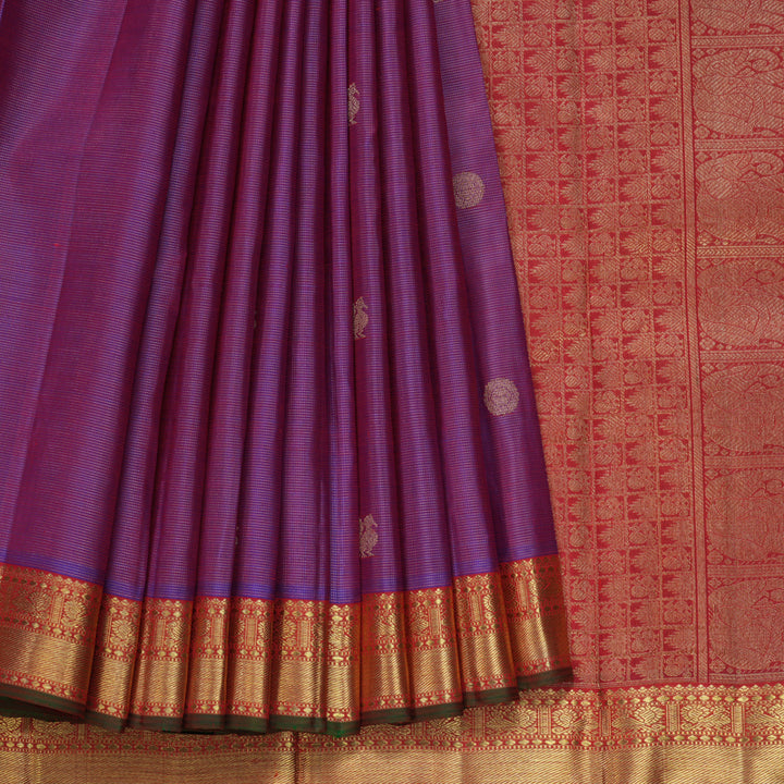 Hayagrivas Handloom Purple Kanjivaram Silk Saree with Red Border KBE2045A2-1
