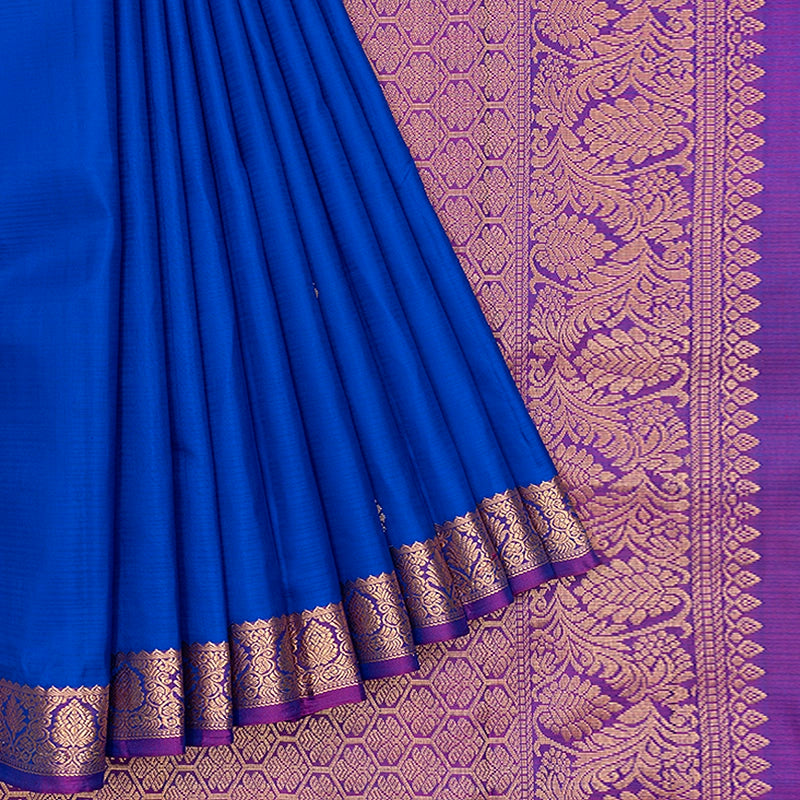 Hayagrivas Handloom MS Blue Kanjivaram Silk Saree with Purple Border KBF582G2-7