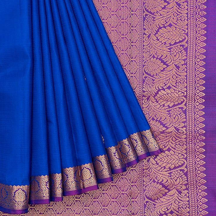 Hayagrivas Handloom MS Blue Kanjivaram Silk Saree with Purple Border KBF582G2-7