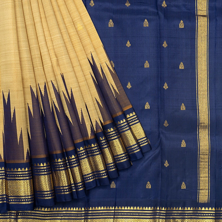 Hayagrivas Beige Pure One-sided Border Kanjivaram Silk Saree KBF514F2-7