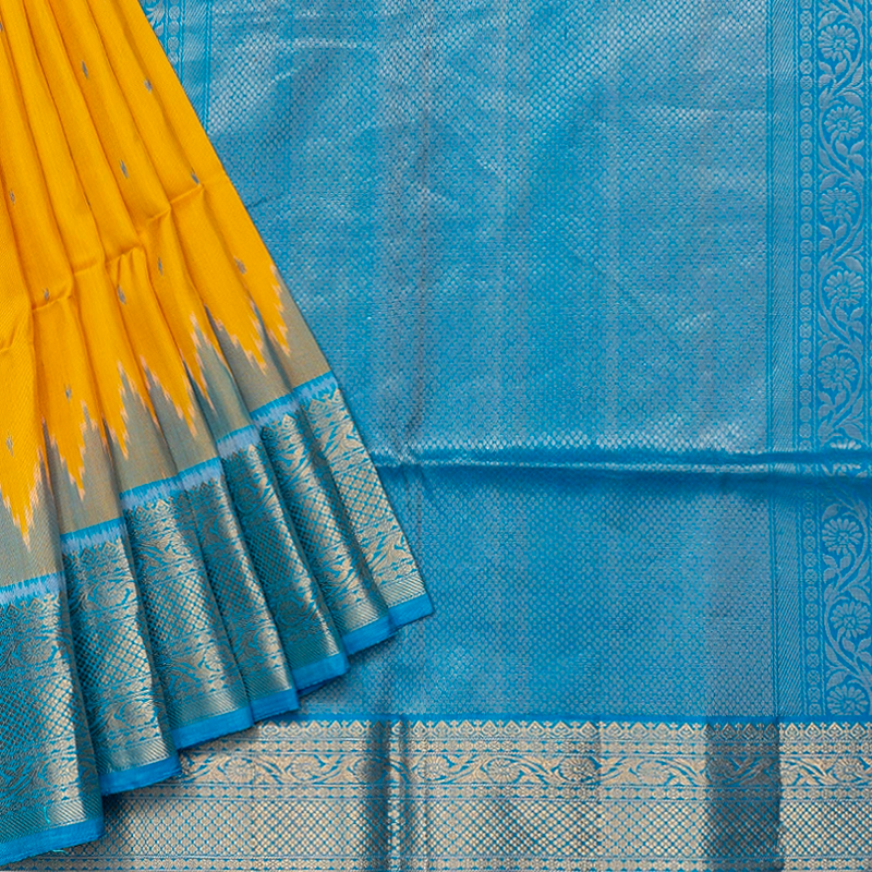 Hayagrivas Yellow Handloom Ikkat Soft Silk Saree KBE2189A1-2