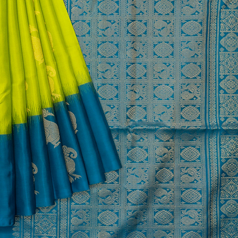 Hayagrivas Lime Green Handloom Soft Silk Saree KBF536G2-11