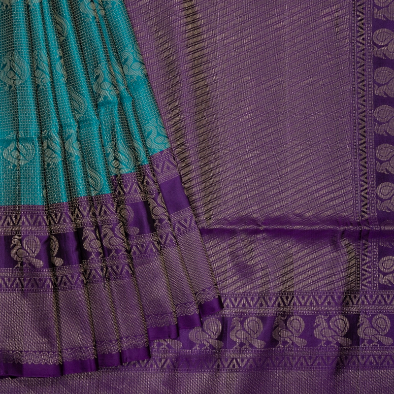 Hayagrivas Teal Green Handloom Soft Silk Saree KBE2106A31-1