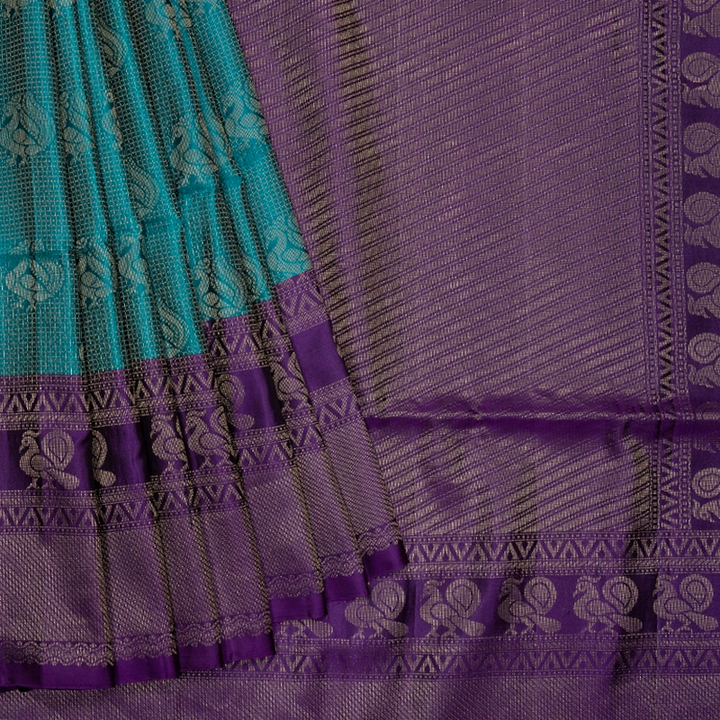 Hayagrivas Teal Green Handloom Soft Silk Saree KBE2106A31-1