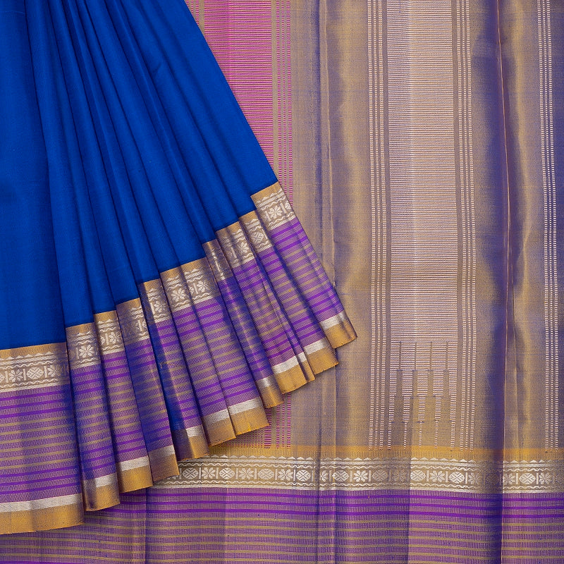 Hayagrivas Handloom Royal Blue Kanjivaram Silk Saree with Gold Border KBF224E2-6