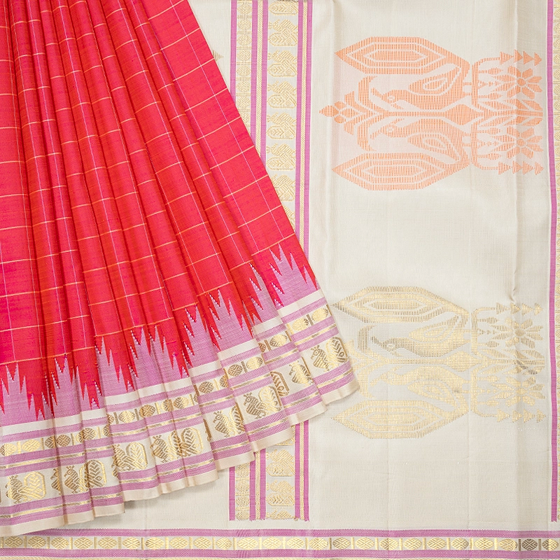 Hayagrivas Handloom Pink Kanjivaram Silk Saree with Half-White Border KBF358F5-1
