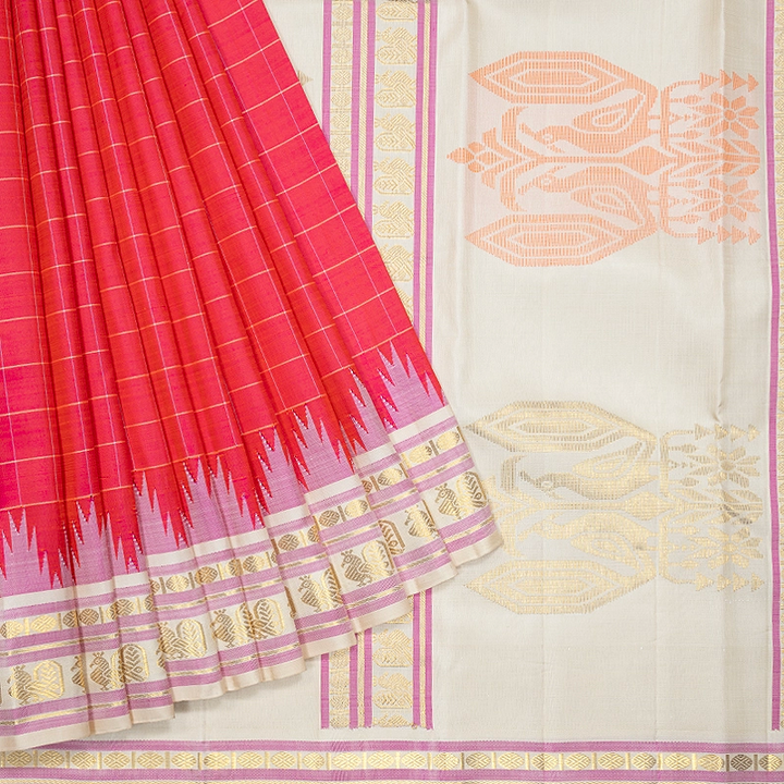 Hayagrivas Handloom Pink Kanjivaram Silk Saree with Half-White Border KBF358F5-1