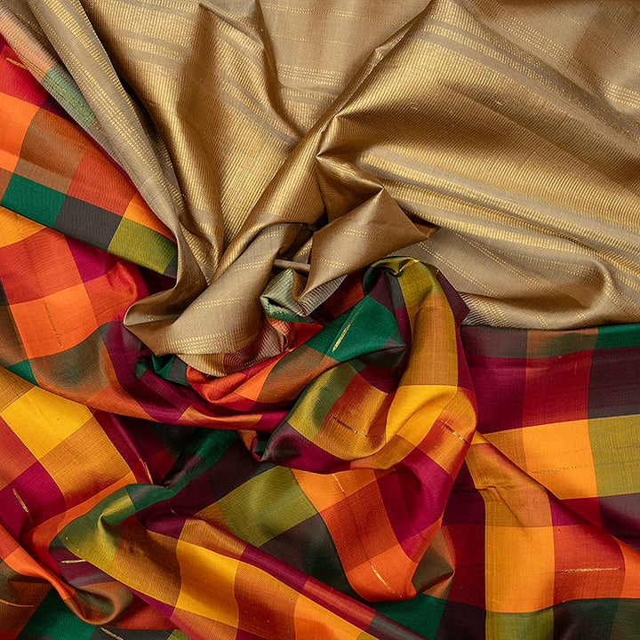 Hayagrivas Handloom Multicolour Checks Kanjivaram Silk Saree KBF444F3-1