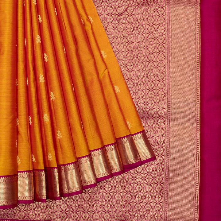 Hayagrivas Handloom Golden Orange Kanjivaram Silk Saree with Deep Pink Border KBF465F12-3