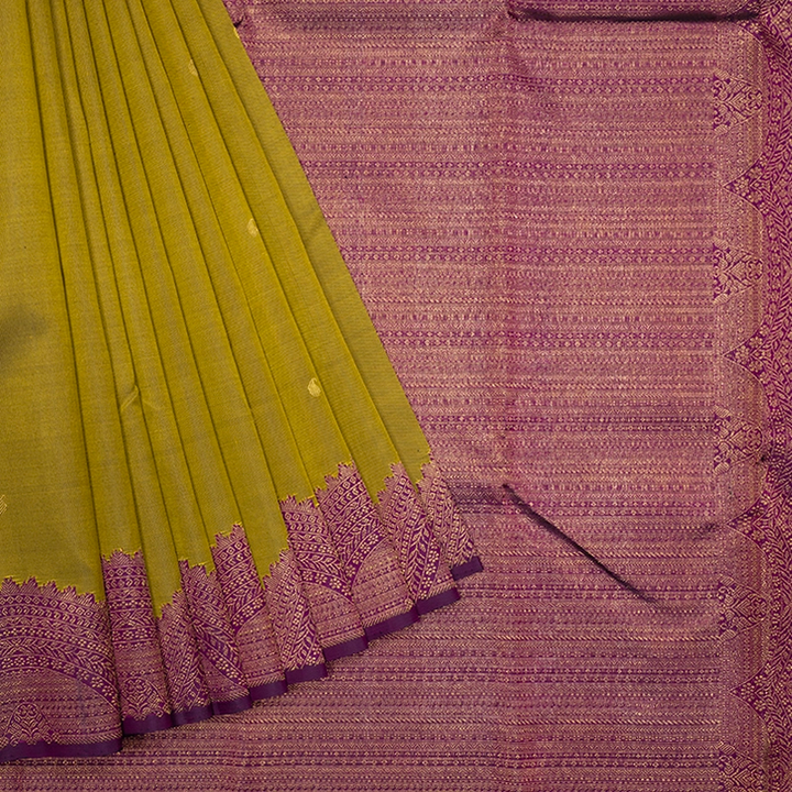 Hayagrivas Handloom Mehandi Green Kanjivaram Silk Saree with Purple Border KBF483F2-1