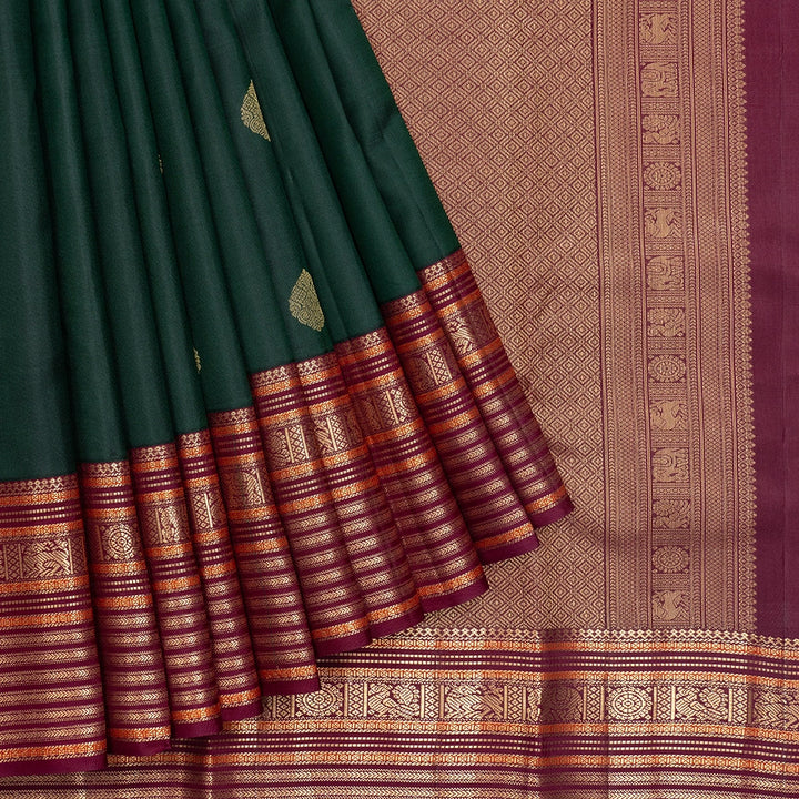 Hayagrivas Handloom Karum Pachai Kanjivaram Silk Saree with Burgundy Border KBF500F15-6
