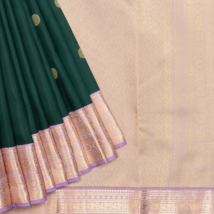 Hayagrivas Handloom Bottle Green Kanjivaram Silk Saree with Lilac Border KBF511F11-5