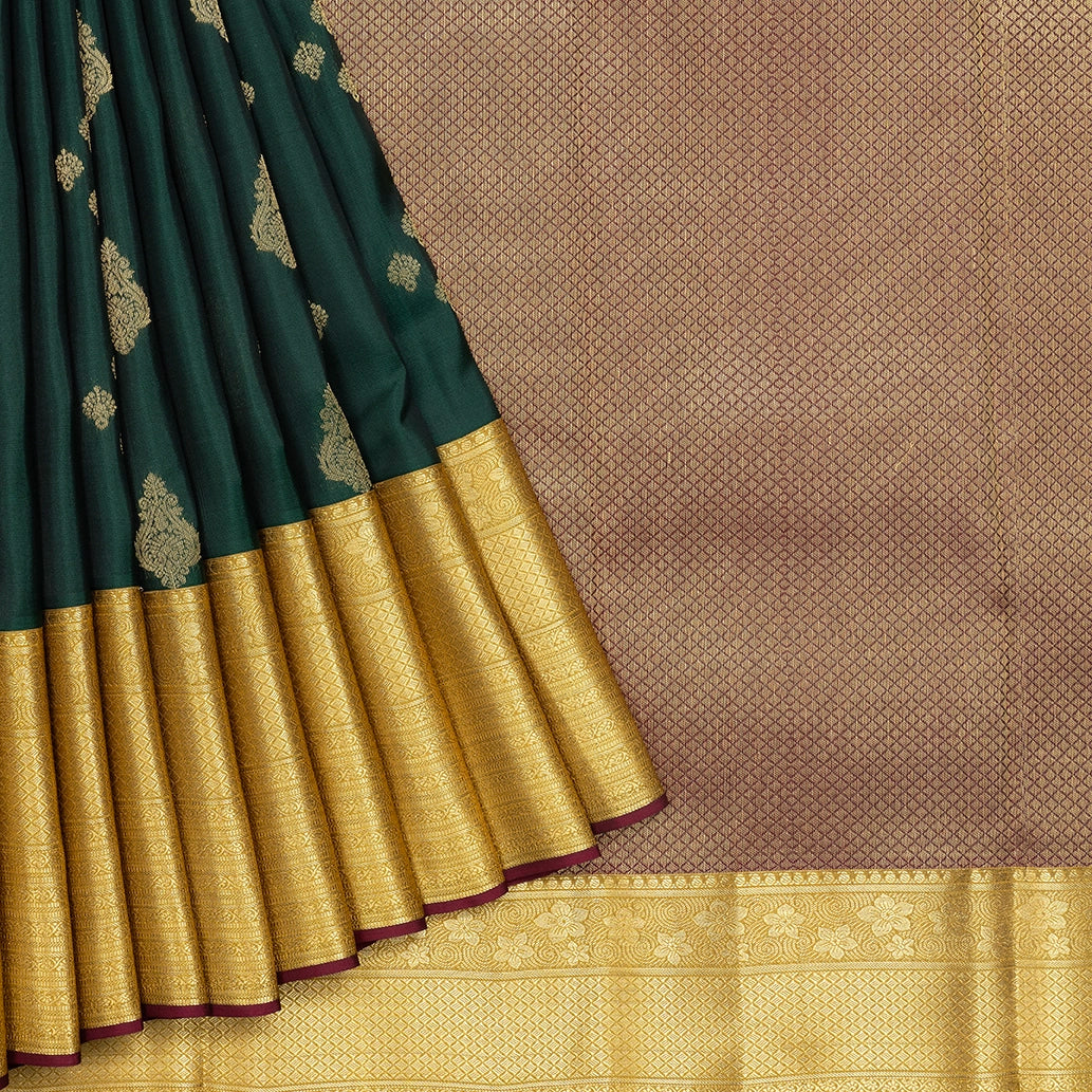 Hayagrivas Handloom Bottle Green Kanjivaram Silk Saree with Mustard Border KBF511F3-7