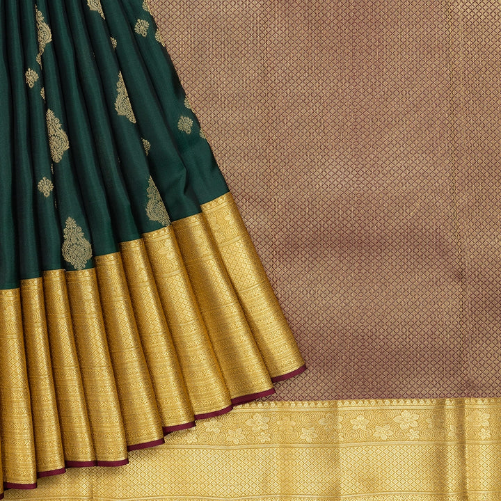 Hayagrivas Handloom Bottle Green Kanjivaram Silk Saree with Mustard Border KBF511F3-7