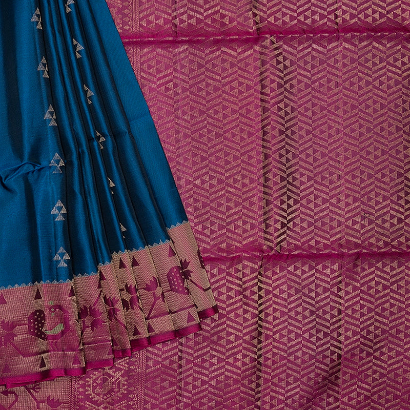 Hayagrivas Peacock Blue Handloom Soft Silk Saree KBF535G10-3
