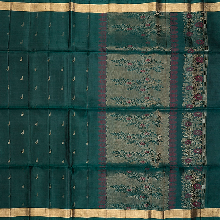 Hayagrivas Dark Green Handloom Soft Silk Saree KBF535G7-5
