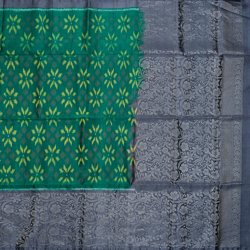 Hayagrivas Dark Green Handloom Ikkat Soft Silk Saree KBF535G8-2