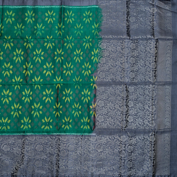 Hayagrivas Dark Green Handloom Ikkat Soft Silk Saree KBF535G8-2