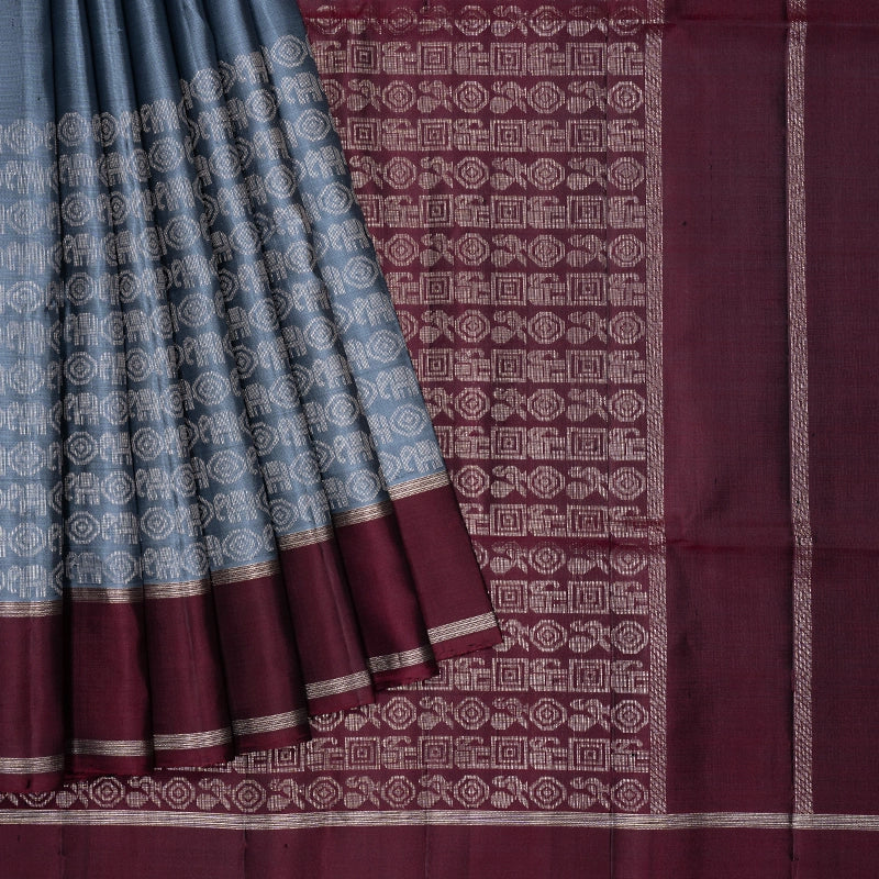 Hayagrivas Grey Handloom Soft Silk Saree KBF536G2-7