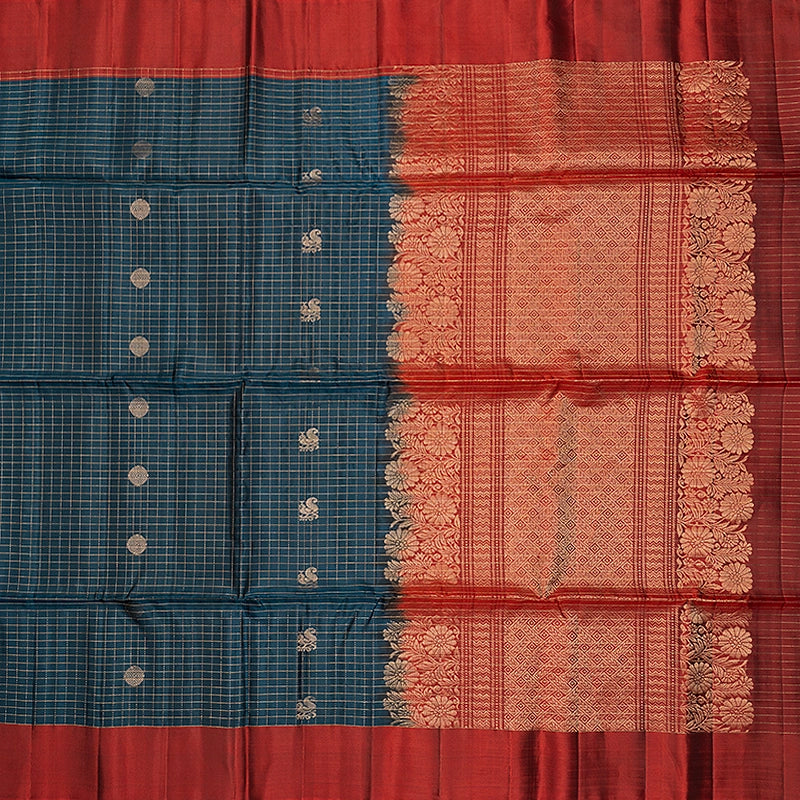 Hayagrivas Dark Peacock Blue Handloom Soft Silk Saree KBF547G1-33