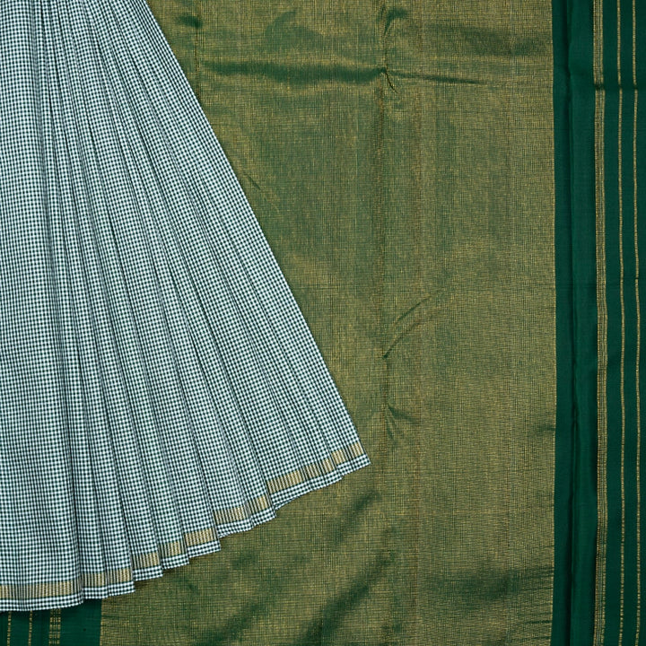 Hayagrivas Handloom White &amp; Green (Zasa Zasa Kattam) Kanjivaram Silk Saree KBF551G1-1