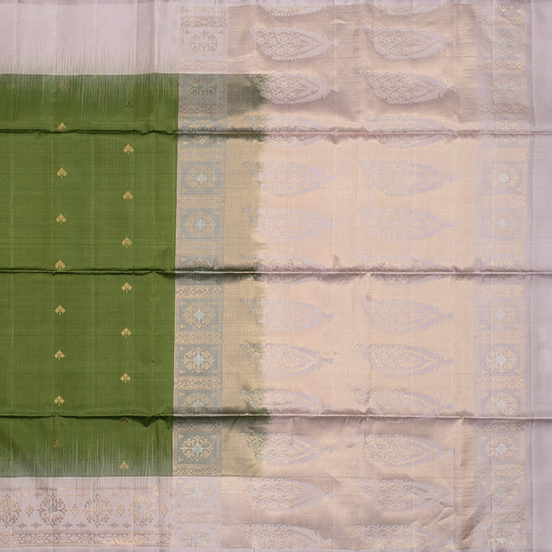 Hayagrivas Olive Green Handloom Soft Silk Saree KBF553G15-1