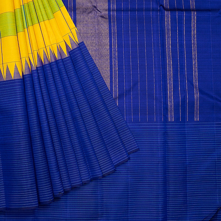 Hayagrivas Handloom Green &amp; Yellow Checks Kanjivaram Silk Saree KBF573G1-1