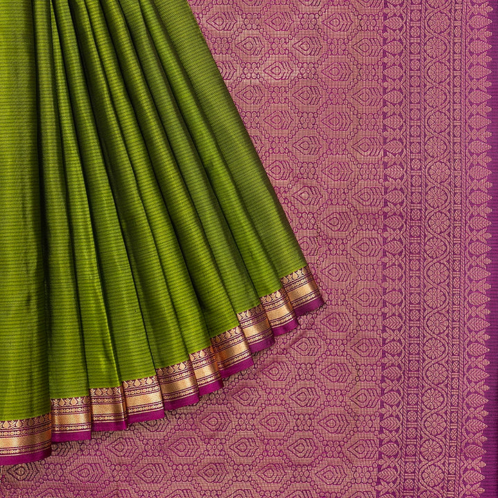 Hayagrivas Handloom Mehandi Green Kanjivaram Silk Saree with Purple Border KBF582G1-1