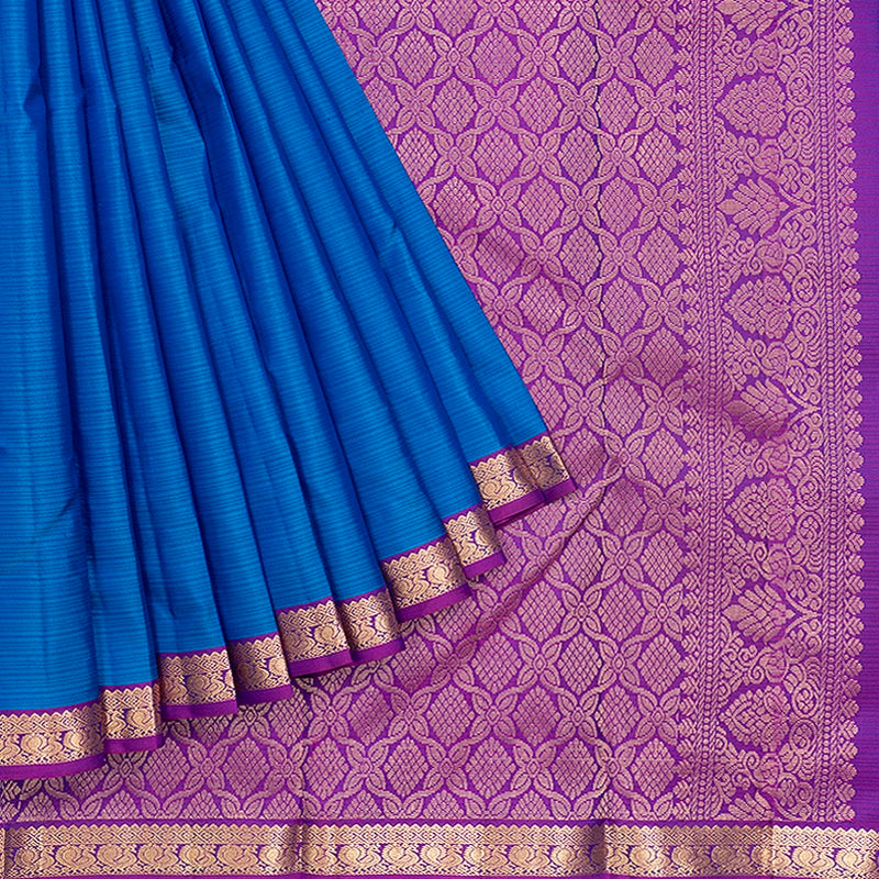 Hayagrivas Handloom Ananda Blue Kanjivaram Silk Saree with Purple Border KBF582G1-13