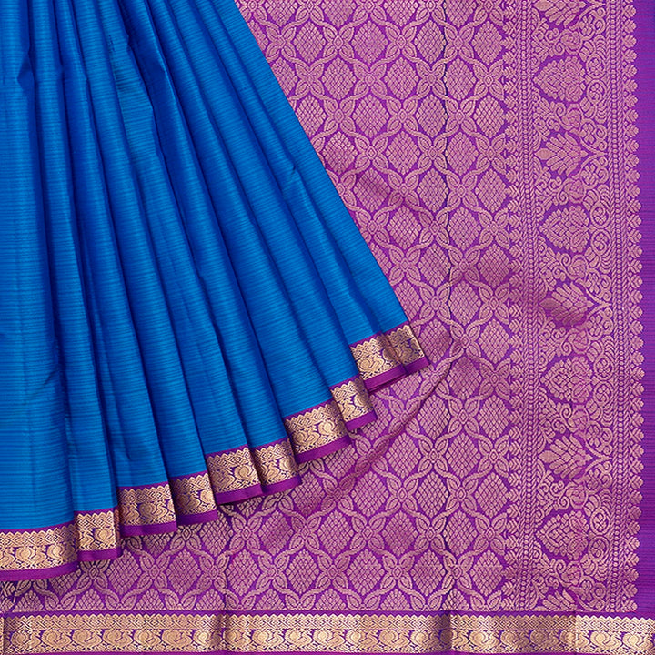 Hayagrivas Handloom Ananda Blue Kanjivaram Silk Saree with Purple Border KBF582G1-13