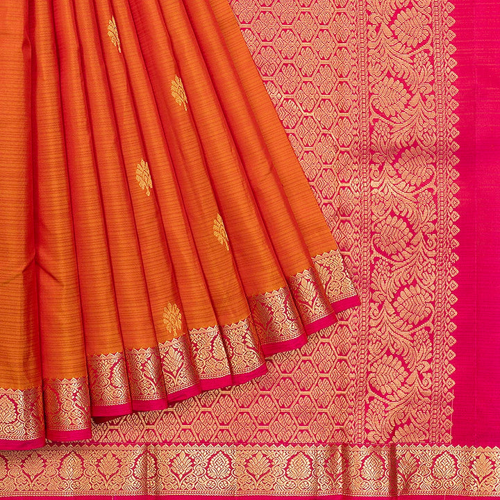 Hayagrivas Handloom Golden Orange Kanjivaram Silk Saree with Pink Border KBF582G2-14