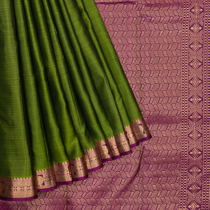 Hayagrivas Handloom Olive Green Kanjivaram Silk Saree with Purple Border KBF582G2-16